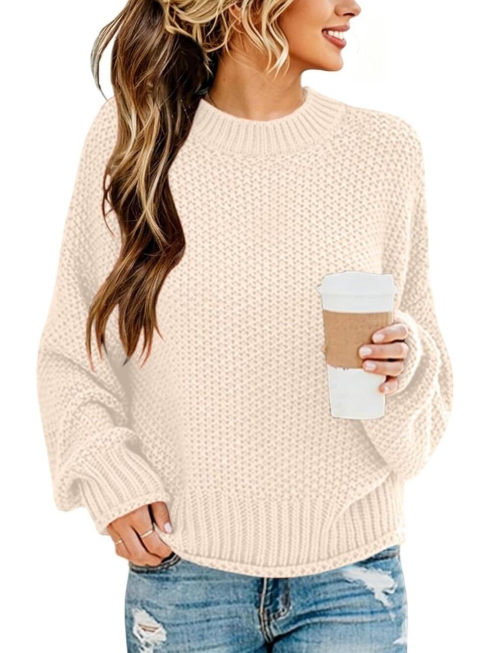 Trendy Women's Fall Winter Crewneck Sweater - Long Sleeve Ribbed Pullover Top